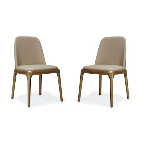 Manhattan Comfort Courding Dining Chair in Tan and Walnut (Set of 2) 2-DC009-TN